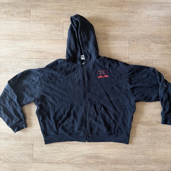 Other - Black Zip-Up Hoodie with Small Red Logo 2XL